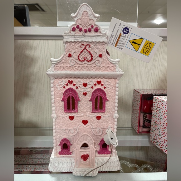 Valentine Gingerbread Pink & White Heart Glitter House LED Light up NWT - Picture 2 of 6